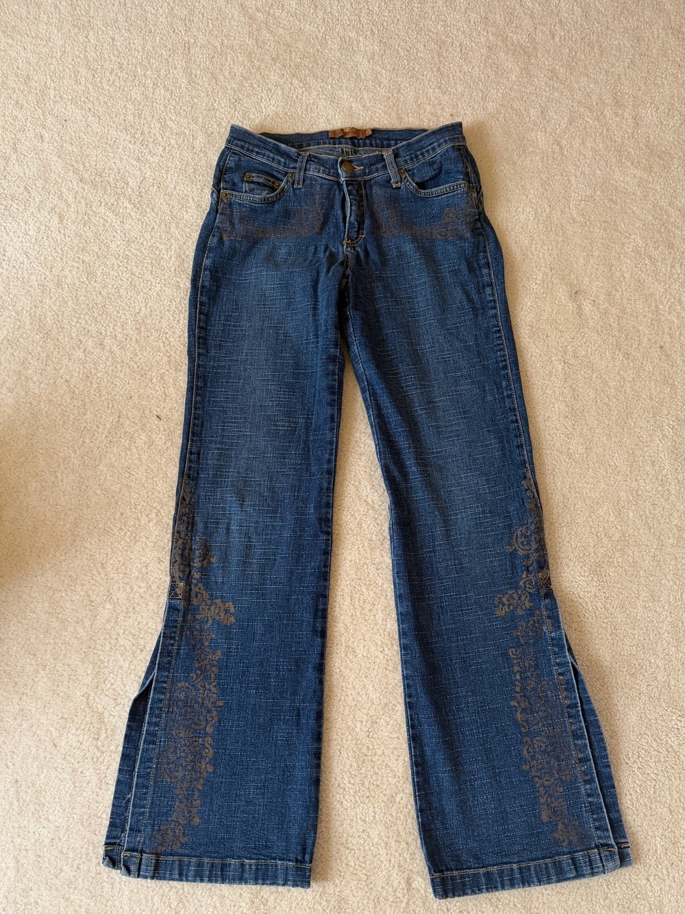 Arden B Dark Blue Embroidered Wide Leg Jeans